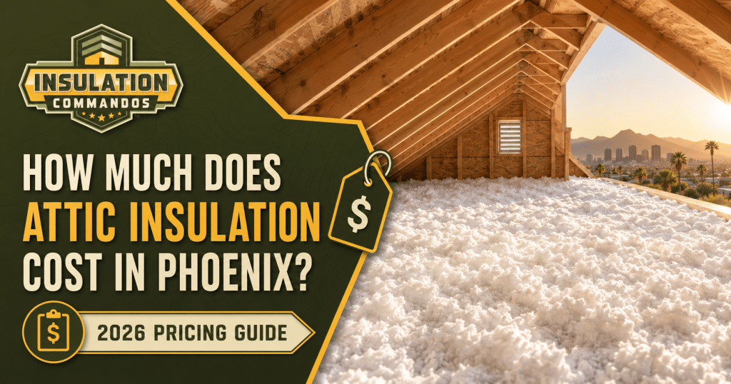 Insulation in an attic in phoenix, Arizona discussing pricing