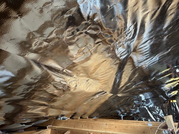 Radiant barrier installed in an attic.